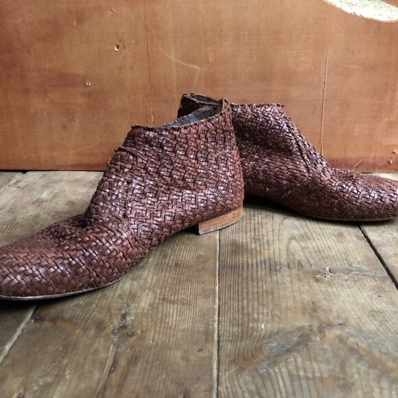 Rare Ron White Woven Leather Ankle Boots size 39.5 women's Shoes - Picture 3 of 10